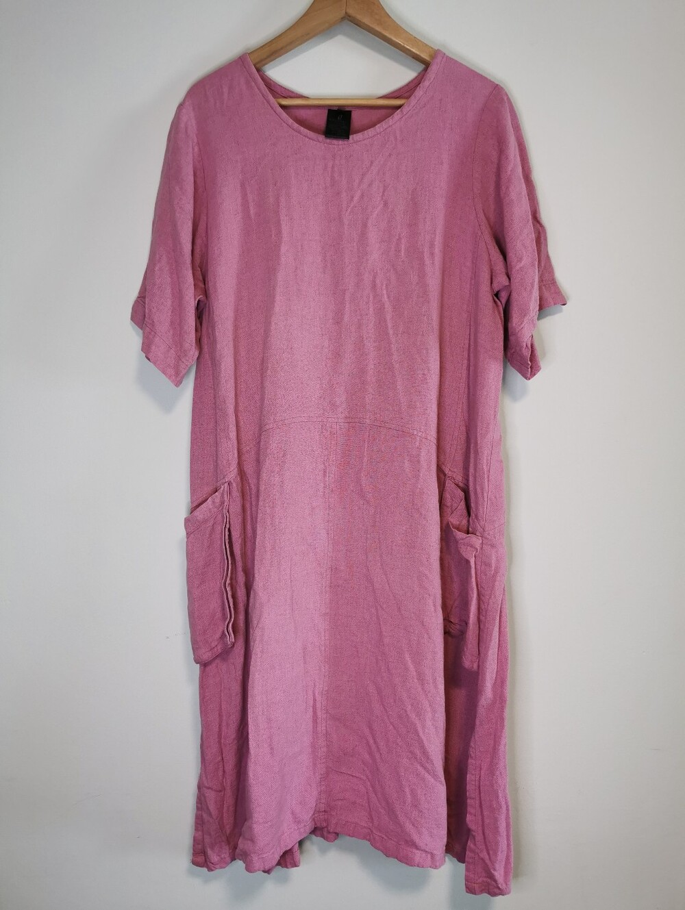 Medium Kaliyana ArtWear Pink Linen Blend Short Sleeve Dress